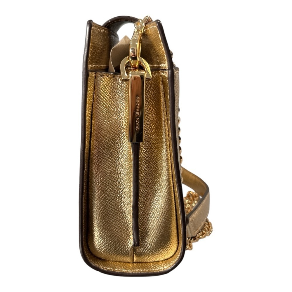 NWT Michael Kors Large Pale Gold Leather Crossbody Clutch Purse Metallic - Picture 5 of 8